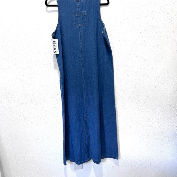 Denim sleeveless button down patch pockets Maxi Dress Large - Picture 4 of 10